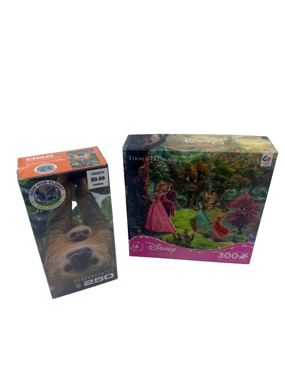 Lot of Two Puzzles: Thomas Kincade Sleeping Beauty 300 Pieces and Sloth 250 pcs